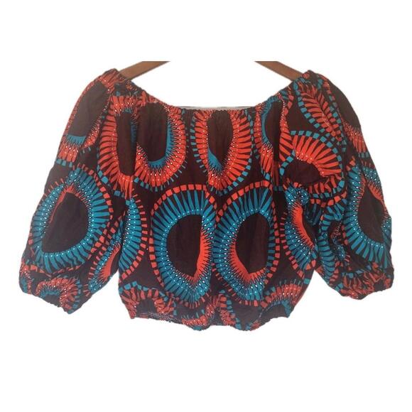Tops - Handmade African Wax Print Off Shoulder Crop Top Super Java Boho Peasant